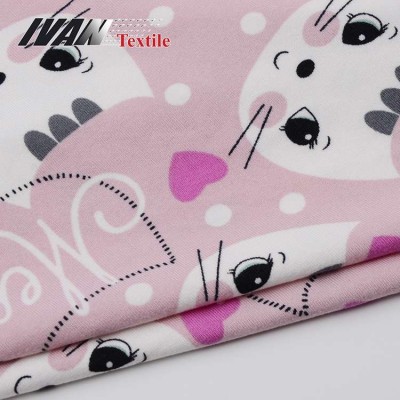 DTY brushed knitted plain cartoon digital printing jersey polyester spandex fabric for kids pajamas