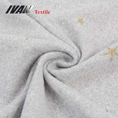 New fashion grey melange polyester spandex glitter DTY knitted flannel brushed fabric for sweater